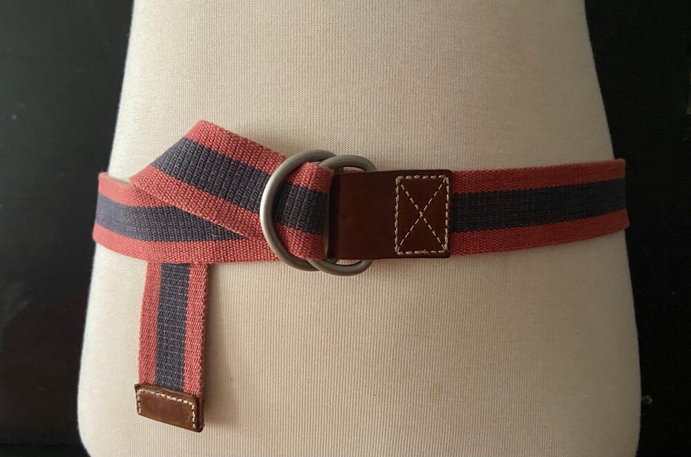 CREMIEUX Pink/Blue Woven Cotton Belt w/Leather Trim Mens sz 38